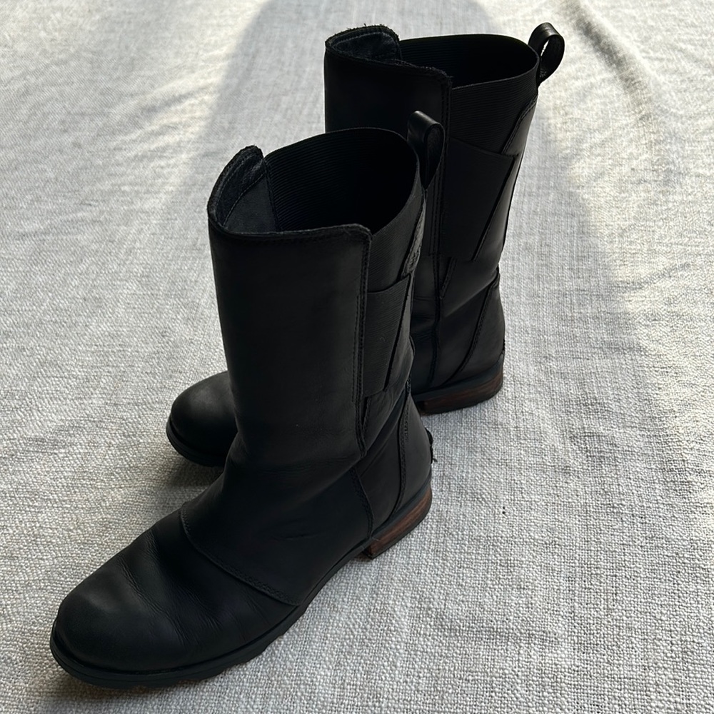 Sorel Emelie Mid Calf Suede Black Leather Waterproof Boots 65